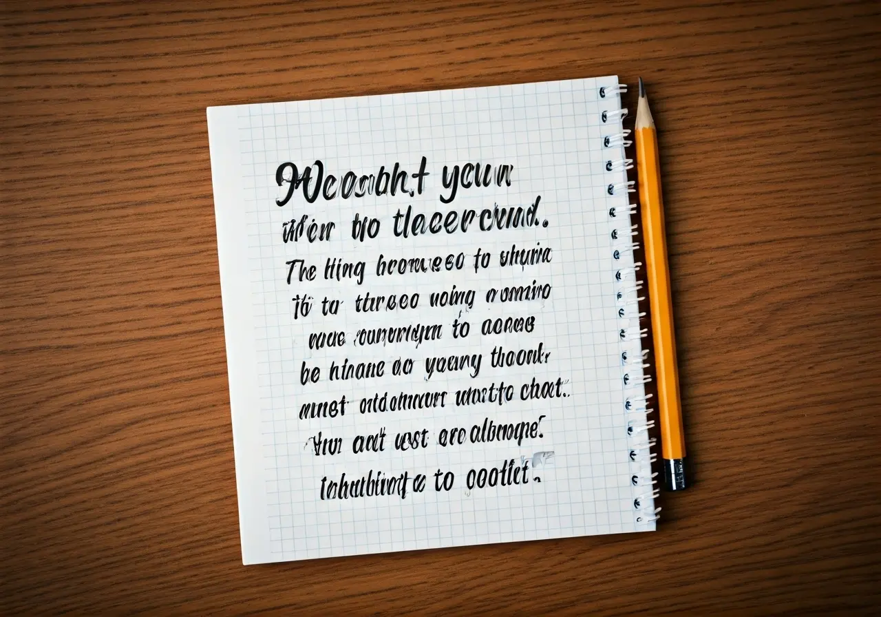 A notepad and pencil on a desk with motivational quotes. 35mm stock photo