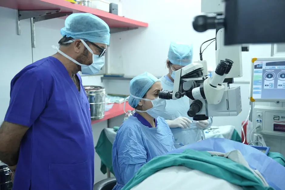 Surgeons performing eye surgery in a New Delhi hospital operating room.