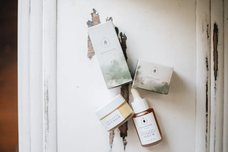Elegant display of luxury skincare products with a natural, minimalist aesthetic.