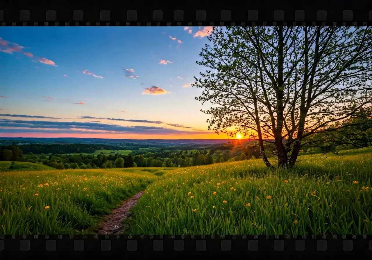 A serene landscape symbolizing hope and new beginnings. 35mm stock photo
