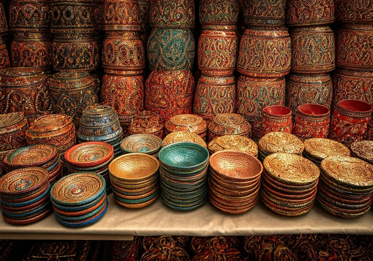 A colorful assortment of handcrafted Indian gifts on display. 35mm stock photo