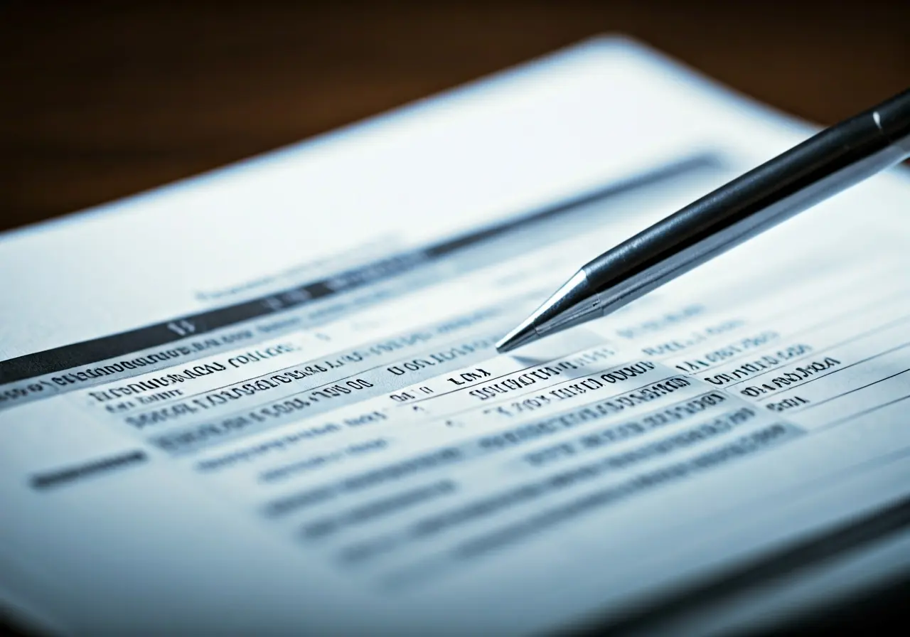 A close-up of a detailed insurance policy document. 35mm stock photo