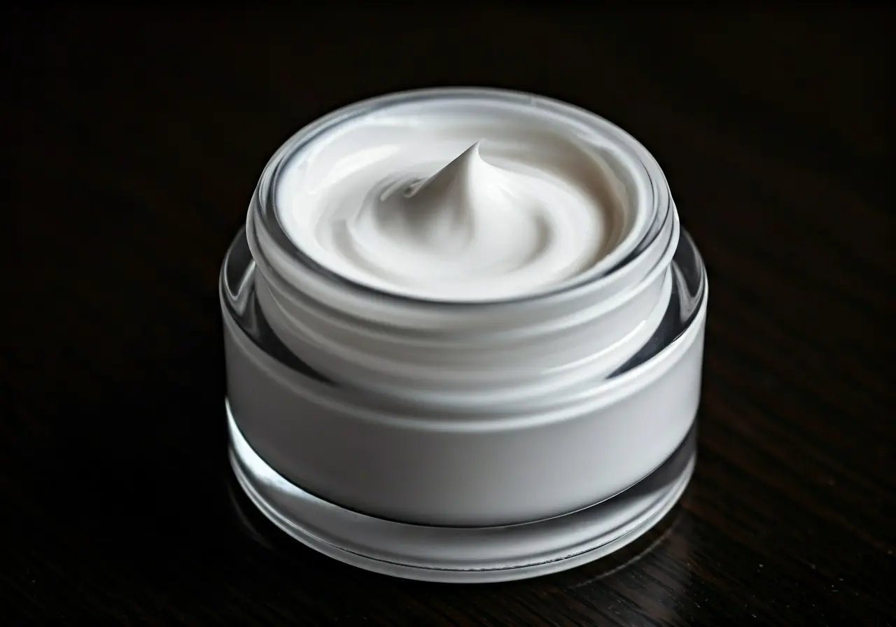 A close-up of a jar of anti-aging cream. 35mm stock photo