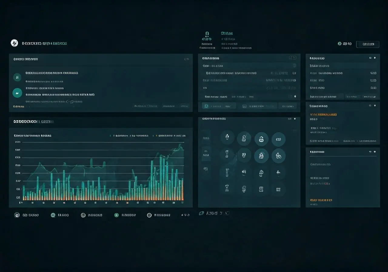 A digital dashboard displaying real-time security alerts and graphs. 35mm stock photo