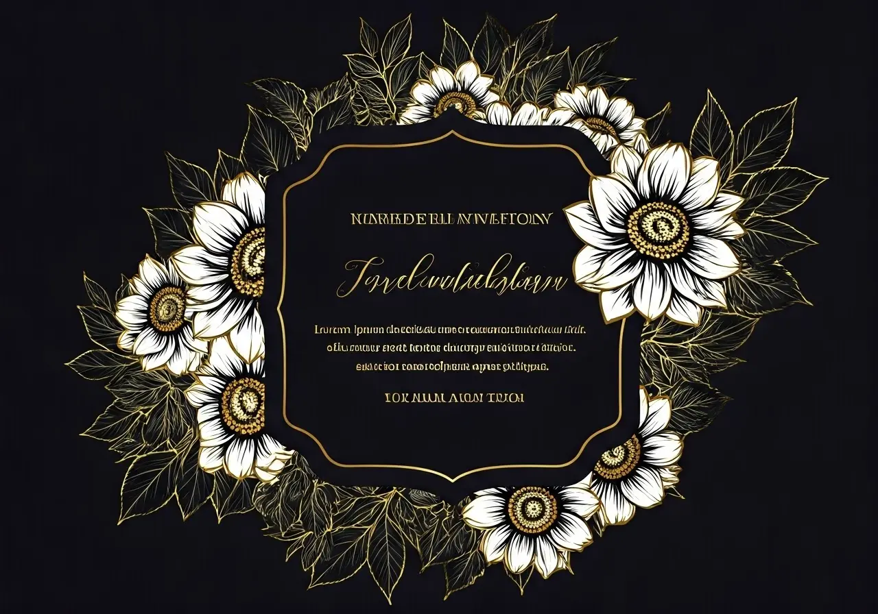 Elegant floral invitation card with gold foil accents. 35mm stock photo