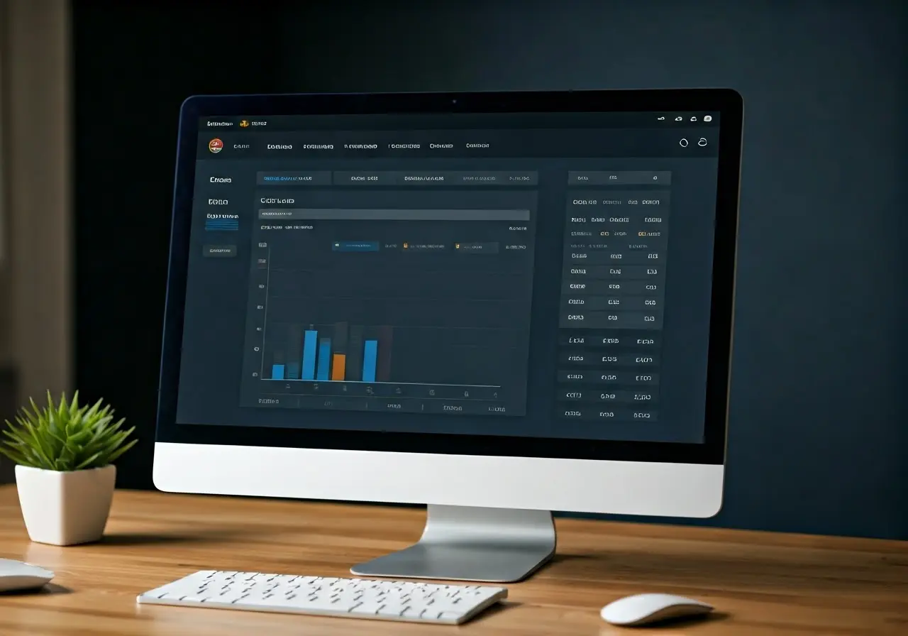 A modern computer screen displaying a sleek CRM dashboard. 35mm stock photo
