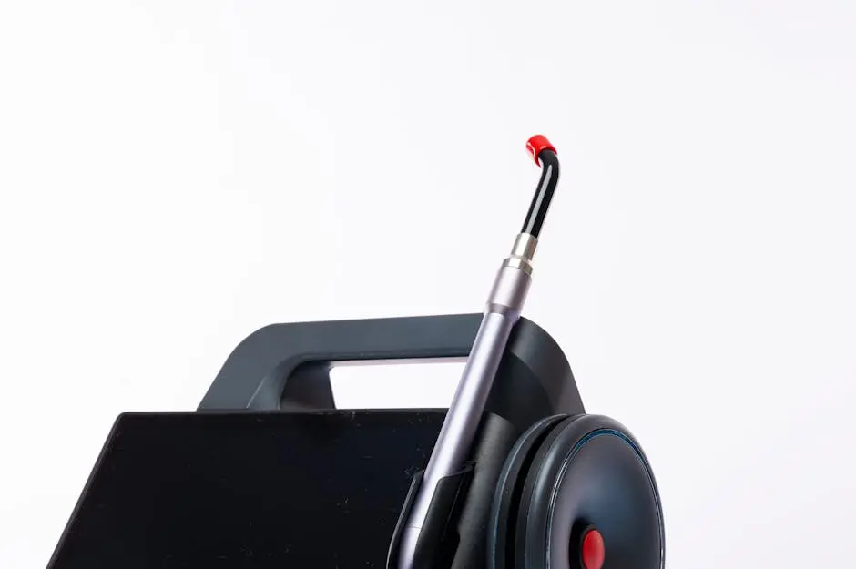 Close-up of a dental laser machine with a screen and handpiece, showcasing modern medical technology.