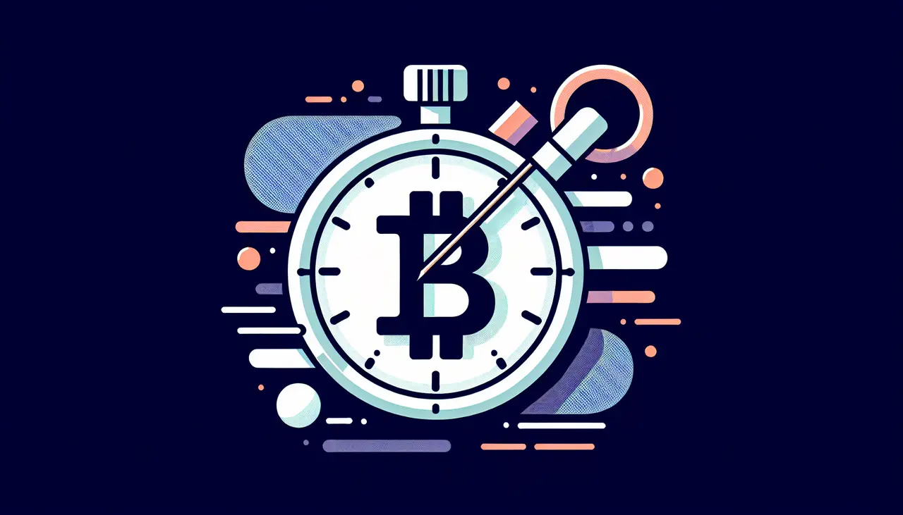 Draw a graphic in flat design style. A minimalistic illustration of a stopwatch combined with a Bitcoin Cash symbol, depicting the concept of rapid transactions.