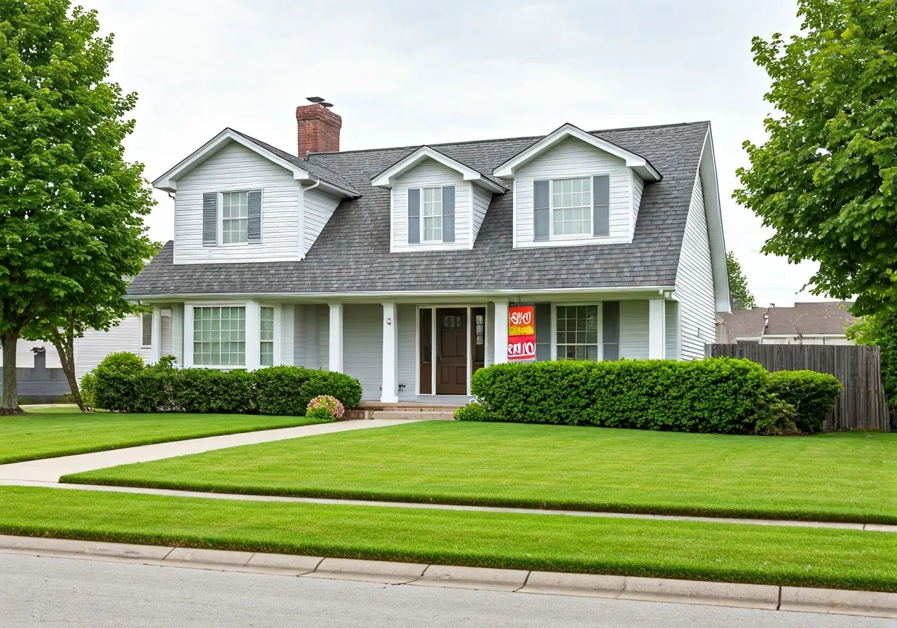 A house with a Sold sign in front yard. 35mm stock photo