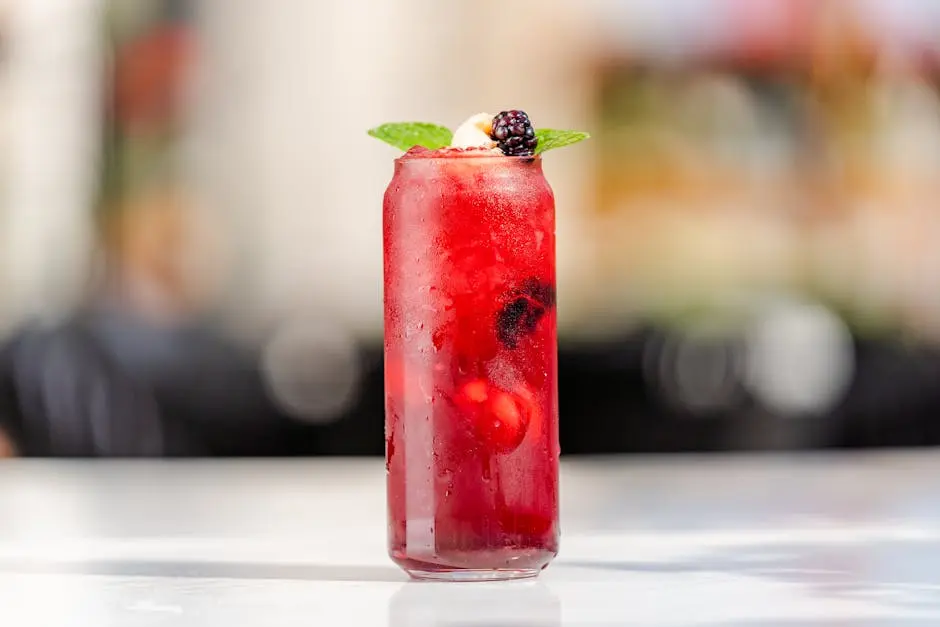 Vibrant berry mocktail with fresh mint in a tall glass, perfect for summer in Dubai.