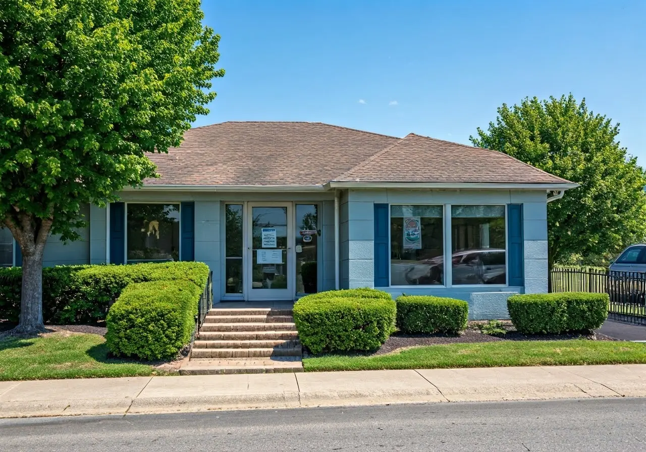 A welcoming dental office exterior with clear signage. 35mm stock photo