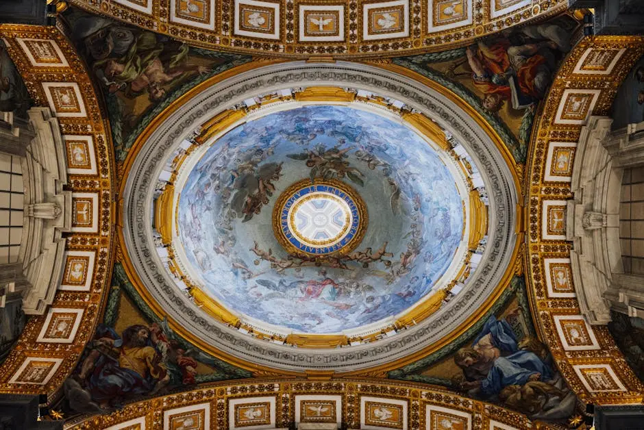 Majestic dome artwork inside St. Peter’s Basilica in Vatican City, showcasing brilliant Renaissance artistry.