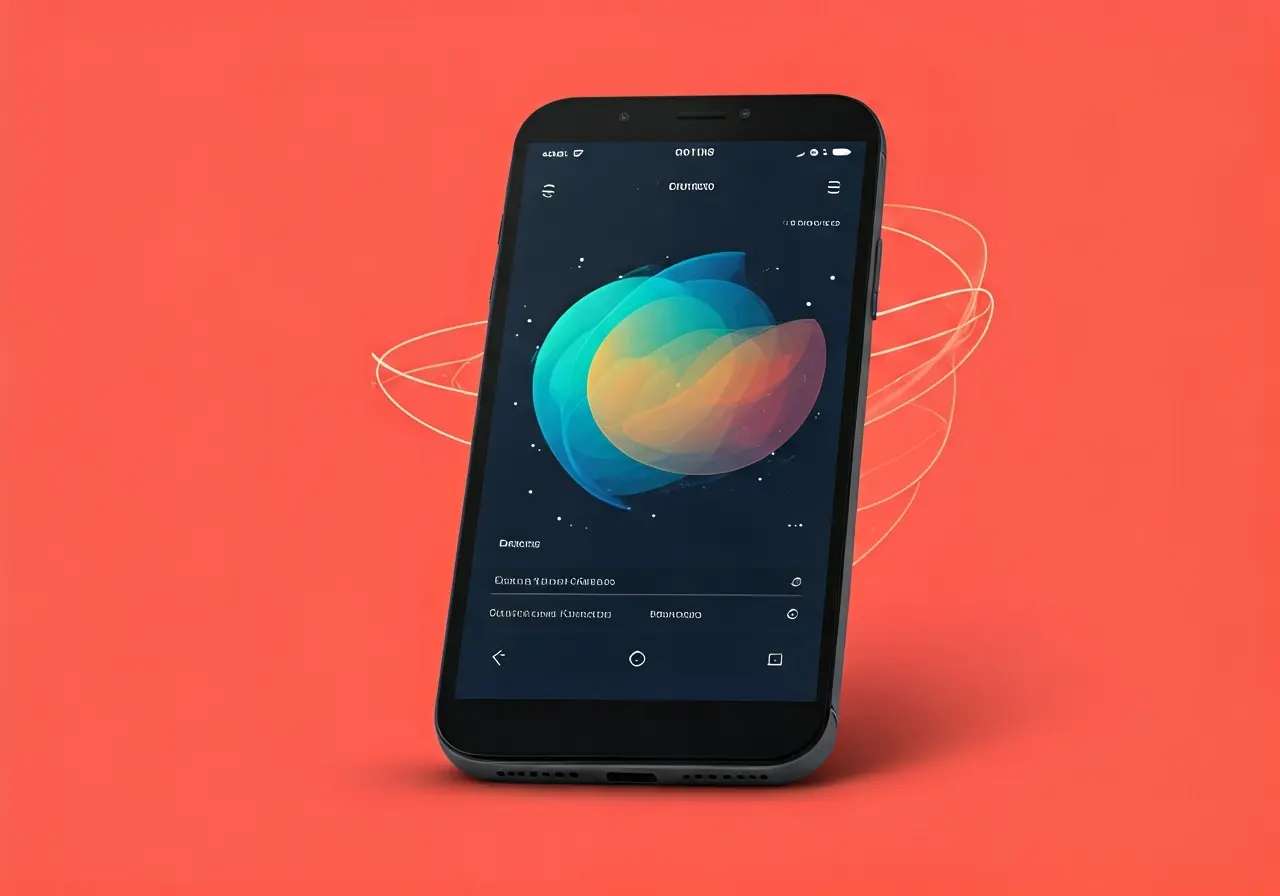 A smartphone displaying a business app on a vibrant background. 35mm stock photo