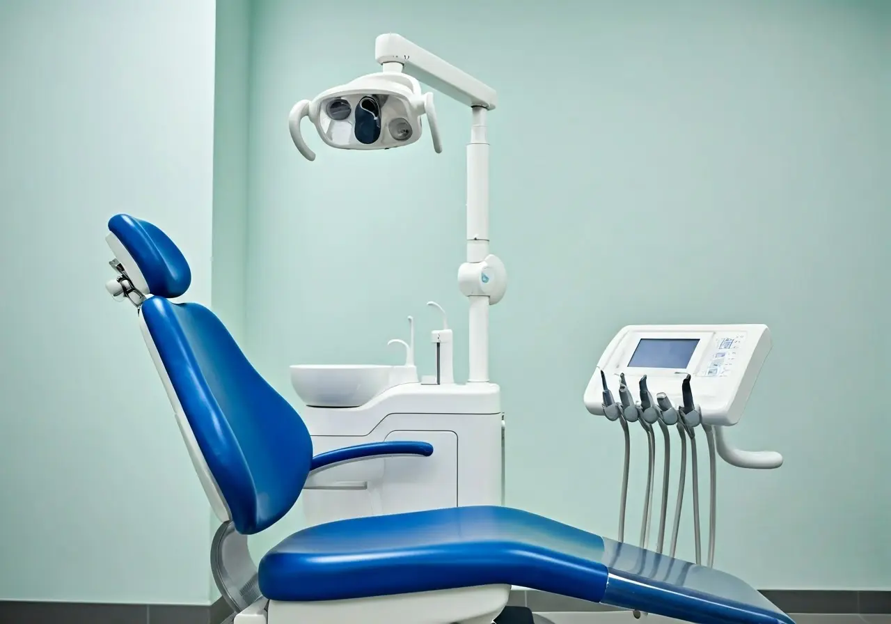 A dental chair with tools prepared for rehabilitation procedures. 35mm stock photo