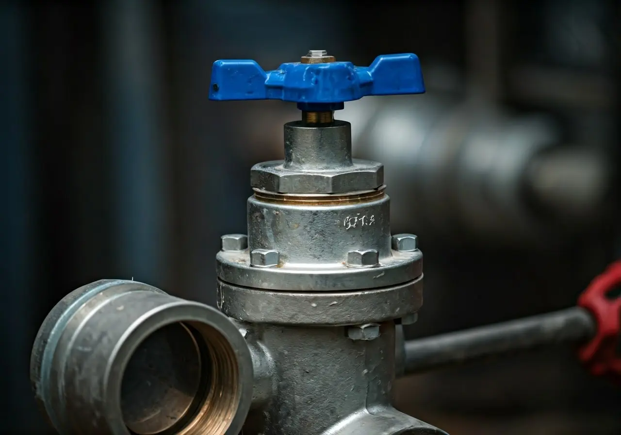 A close-up of a backflow preventer valve in action. 35mm stock photo