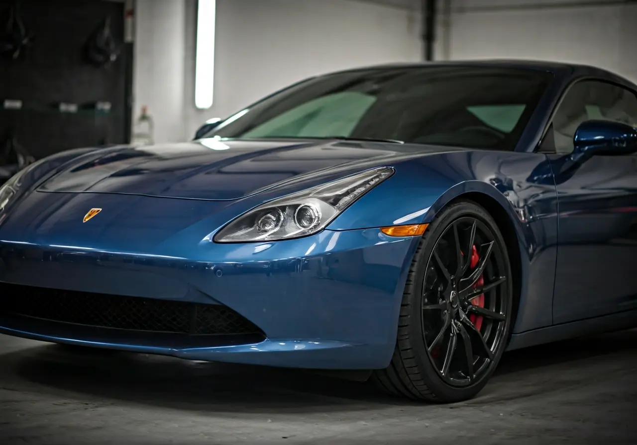 A sleek car being meticulously polished and waxed. 35mm stock photo