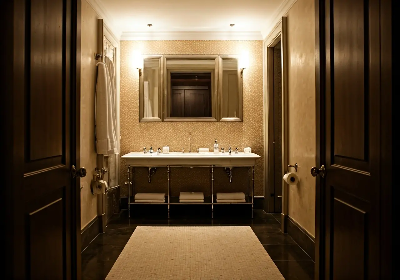 A luxurious bathroom with modern fixtures and elegant decor. 35mm stock photo