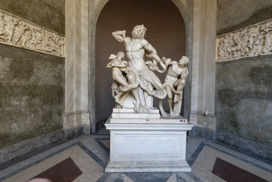 Stunning marble sculpture of Laocoön and His Sons in a museum setting.