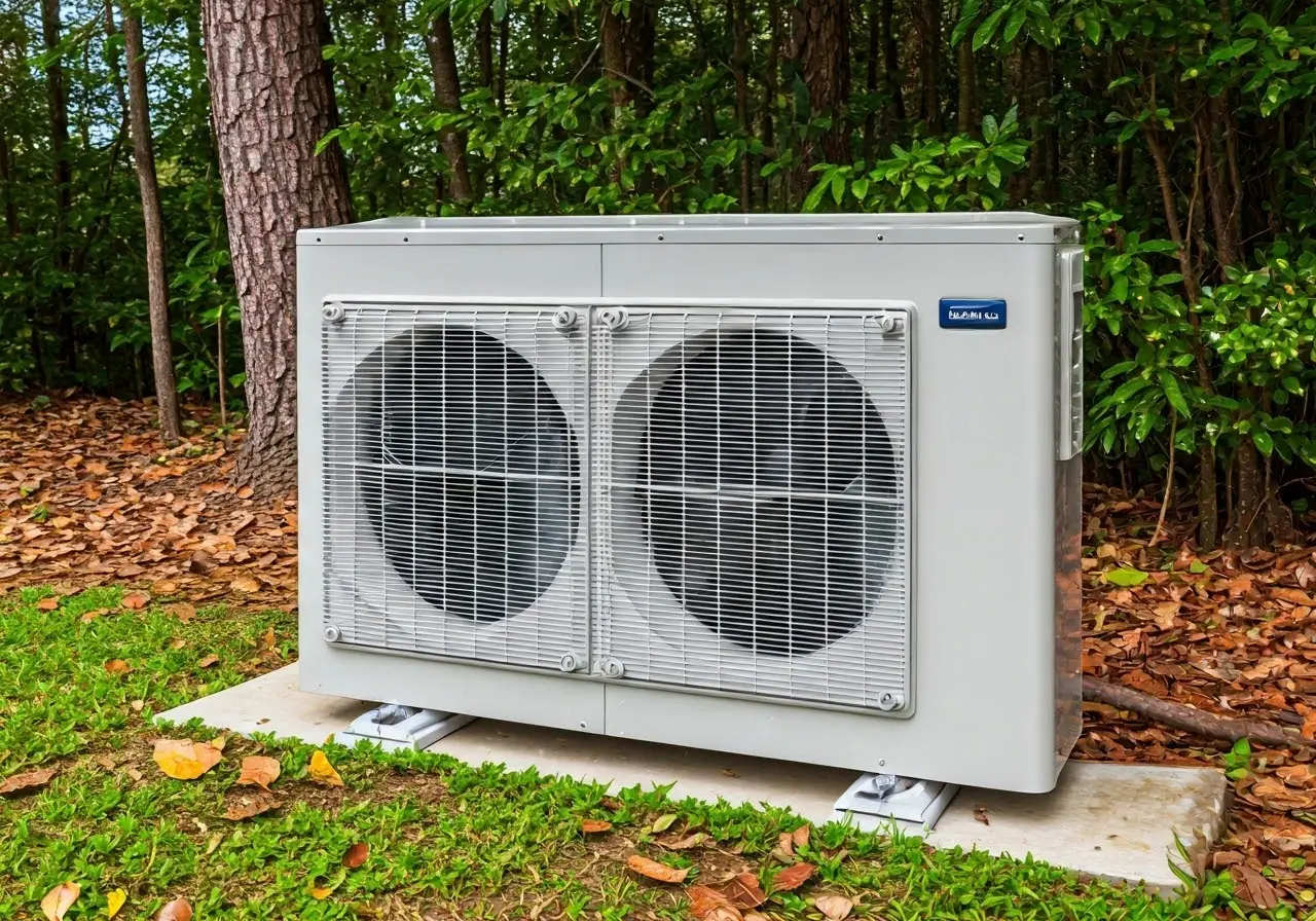 A modern heat pump system in a scenic North Georgia landscape. 35mm stock photo