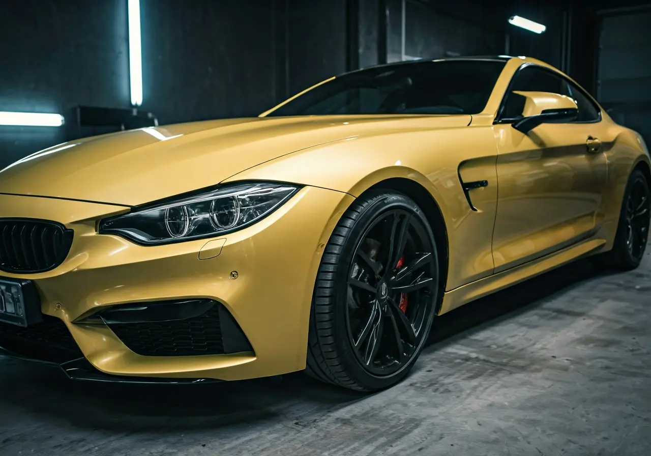 Shiny car reflecting light, showcasing ceramic coating vs. waxing. 35mm stock photo