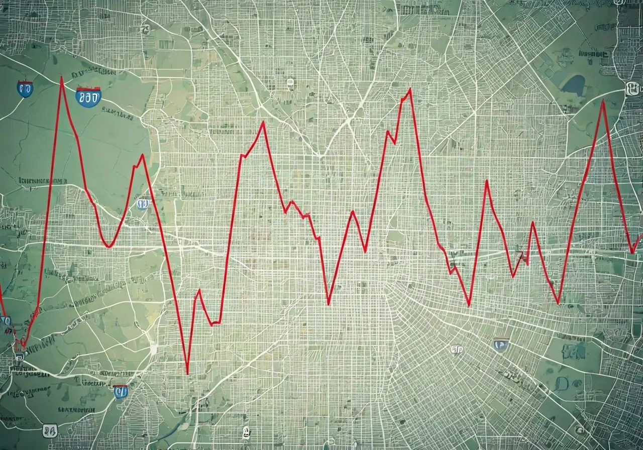 A fluctuating graph overlaying a map of Washington DC. 35mm stock photo