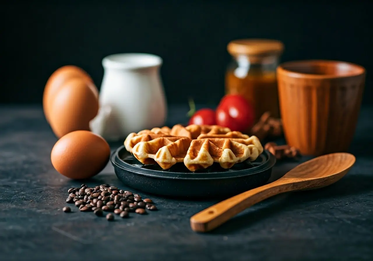 A close-up of ingredients for gourmet waffle making. 35mm stock photo