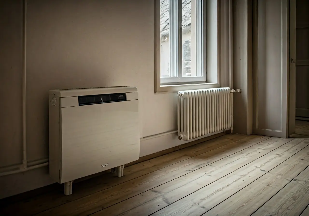 A cozy home interior with a modern heating system. 35mm stock photo
