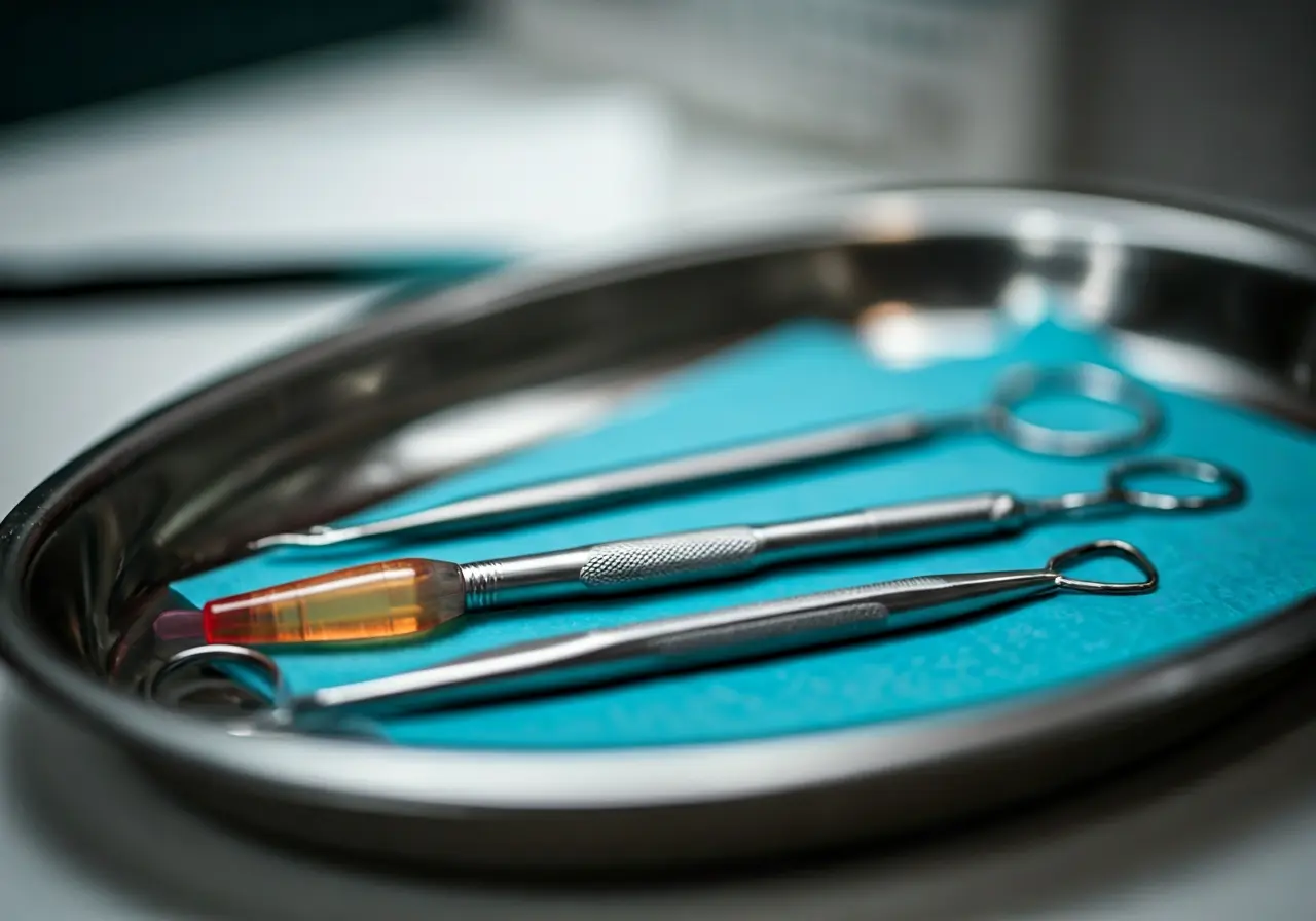 A close-up of microneedling tools on a sterile tray. 35mm stock photo