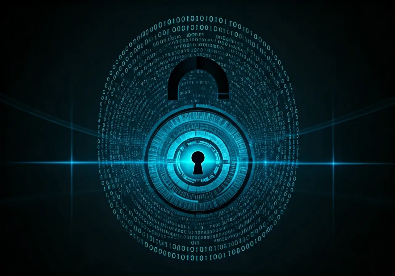 A digital lock with binary code representing data security. 35mm stock photo
