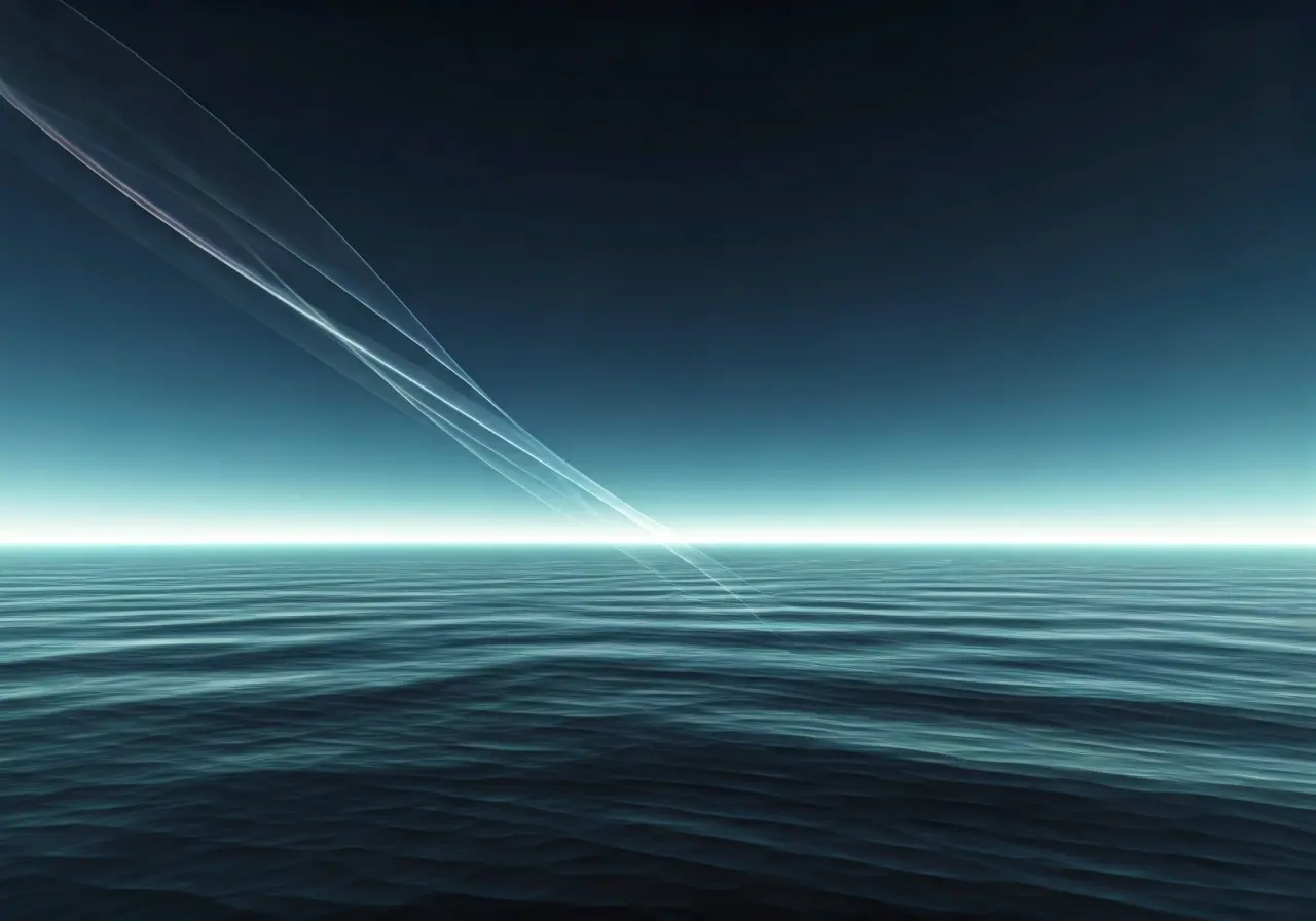 A serene landscape with subtle, colorful energy waves. 35mm stock photo