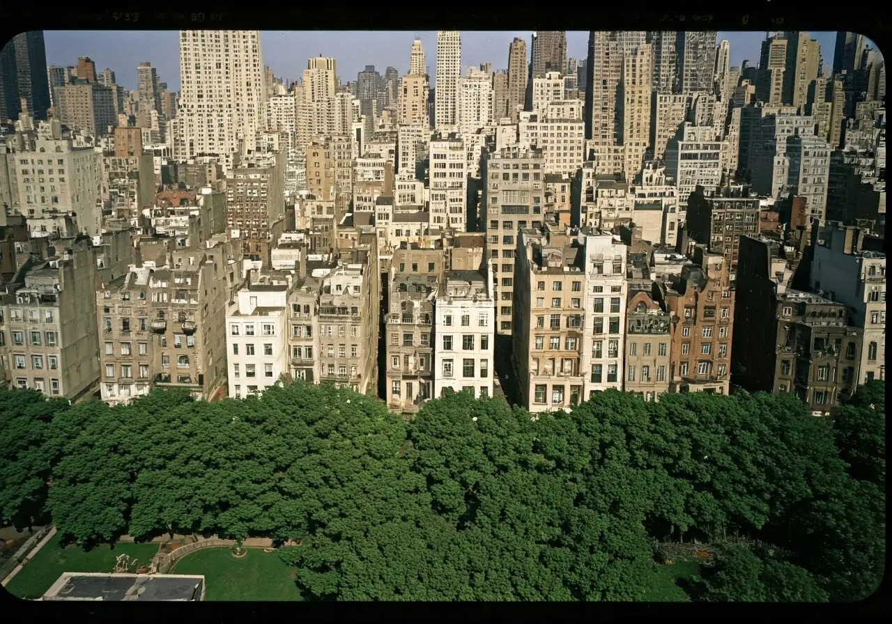 Aerial view of iconic celebrity homes in New York City. 35mm stock photo