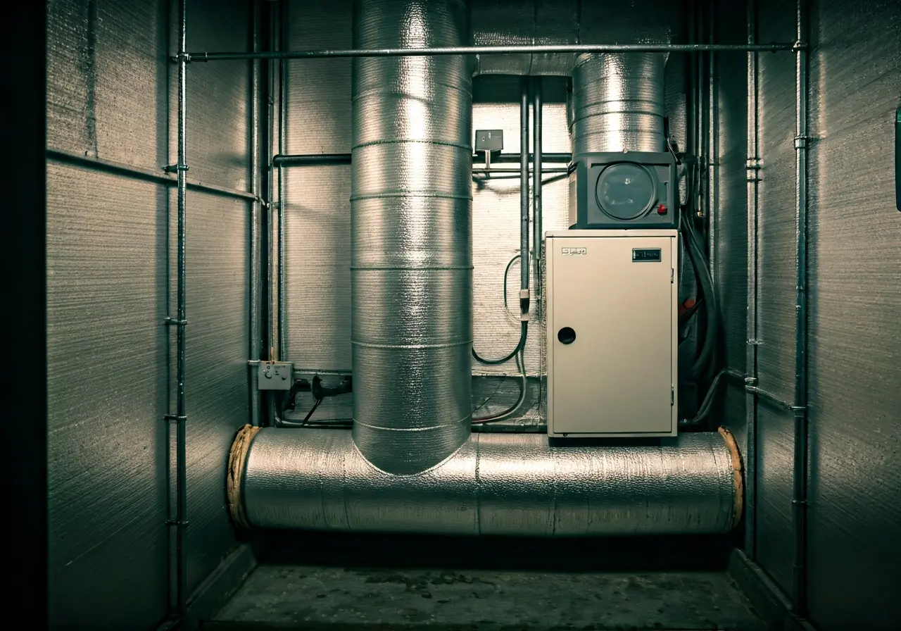 A modern HVAC system inside a cannabis cultivation room. 35mm stock photo