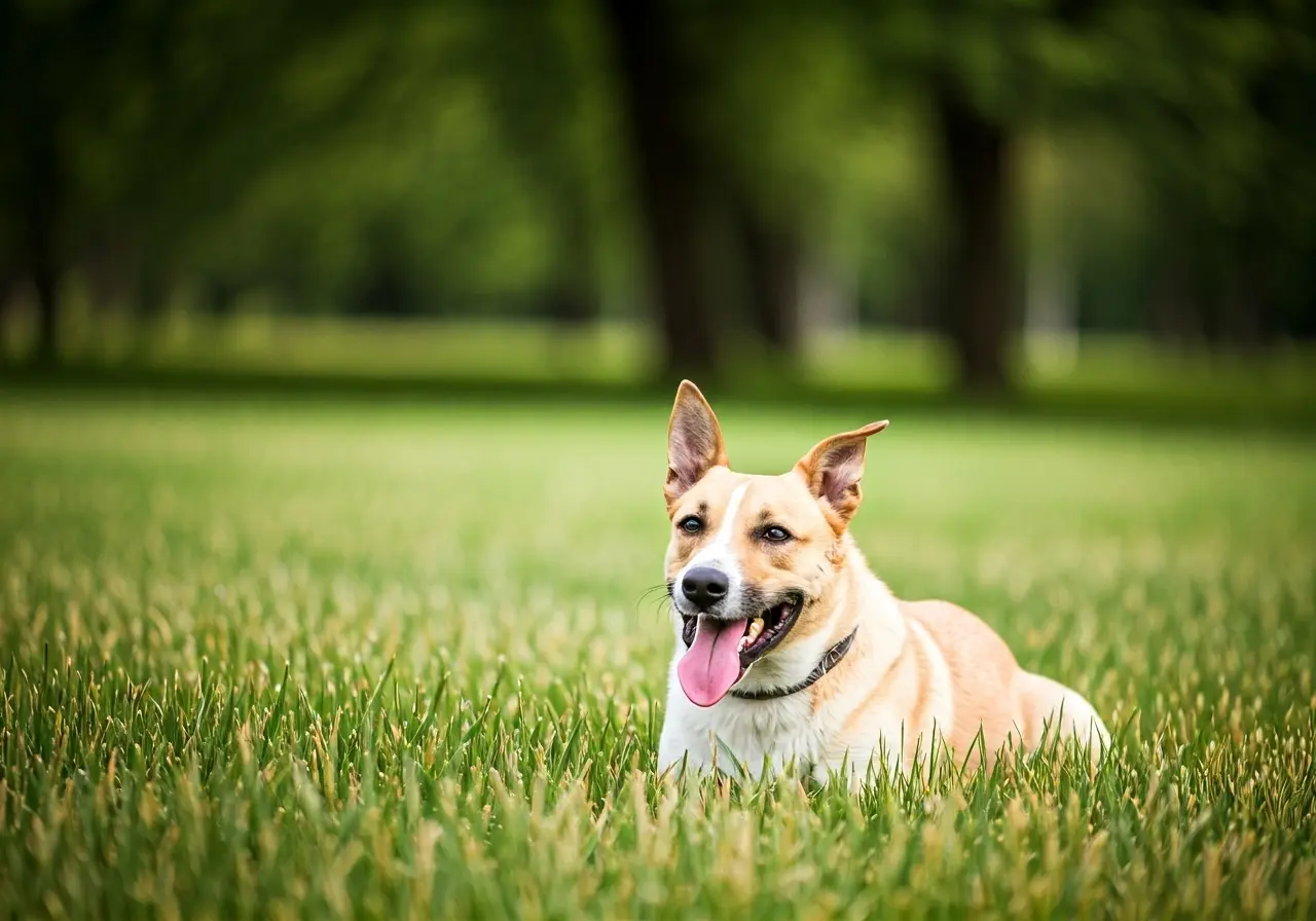 A happy dog learning new tricks in a green park. 35mm stock photo