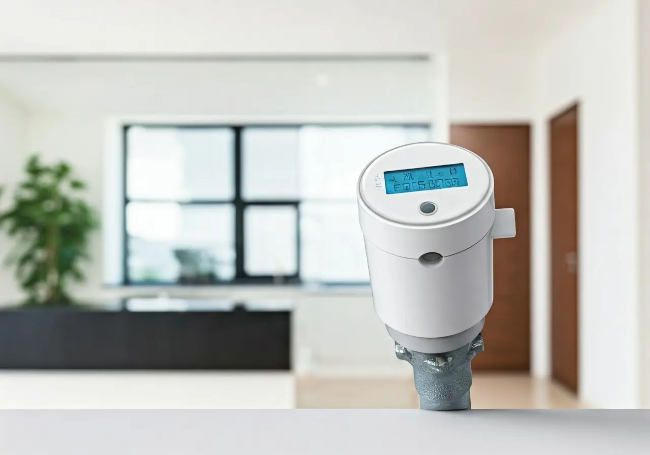 A smart water meter monitoring usage in a modern home. 35mm stock photo