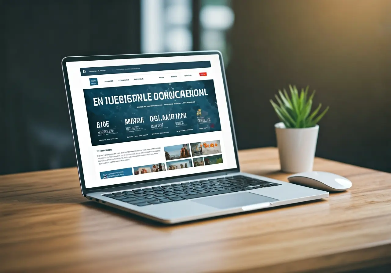 A laptop displaying an educational website on a desk. 35mm stock photo