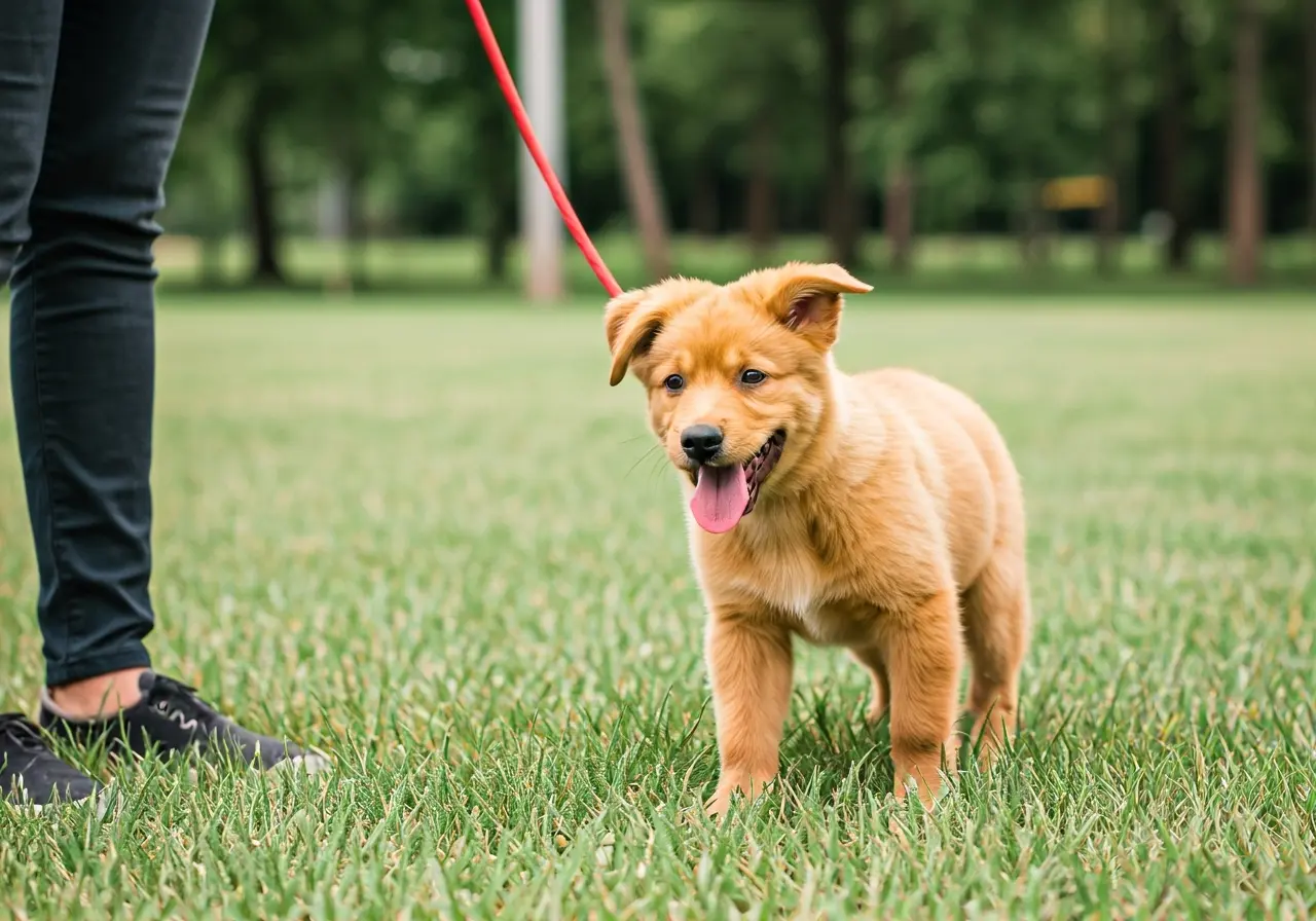 A happy puppy learning commands with a trainer in Madison. 35mm stock photo