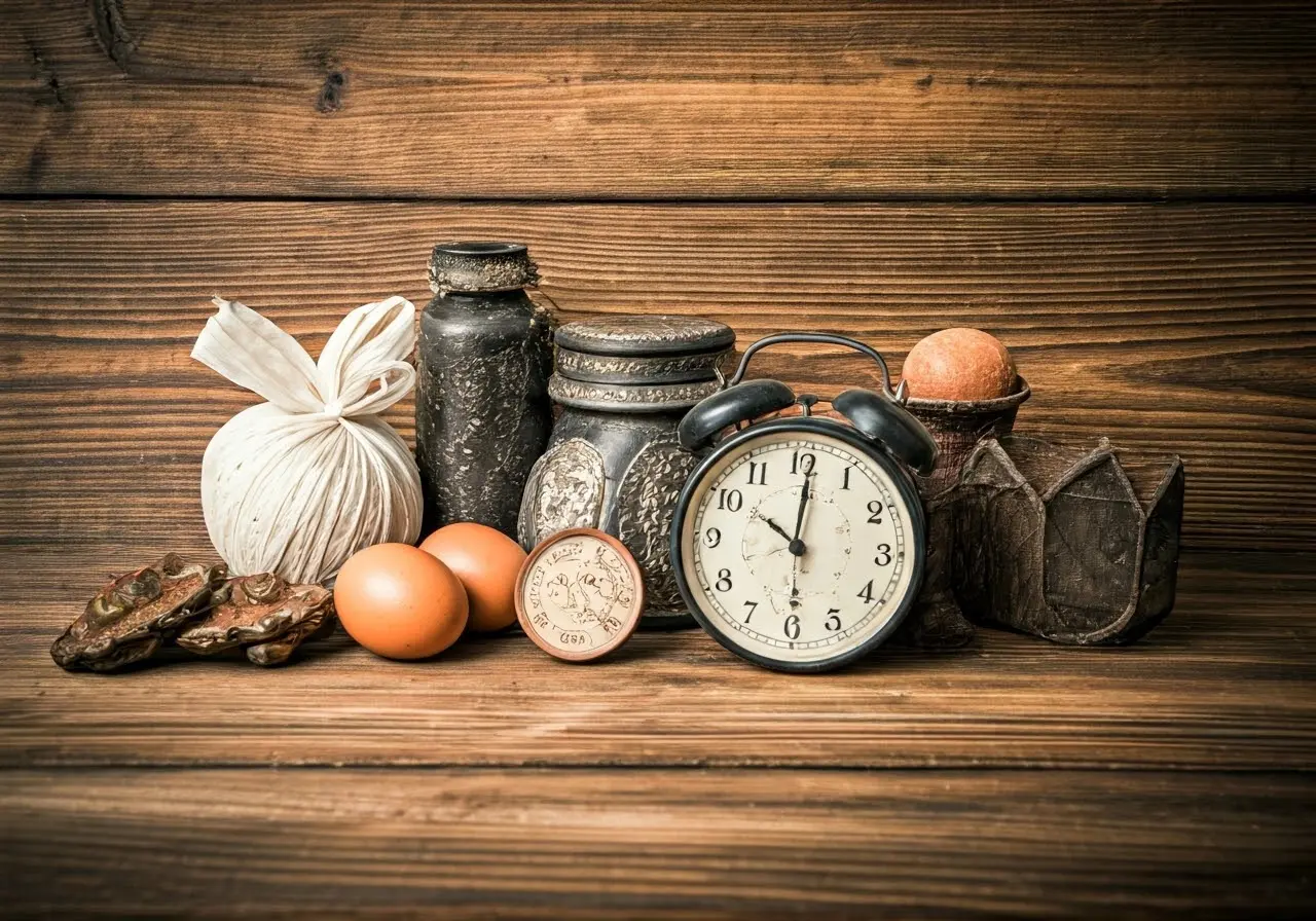 An assortment of valuable items displayed on a wooden table. 35mm stock photo