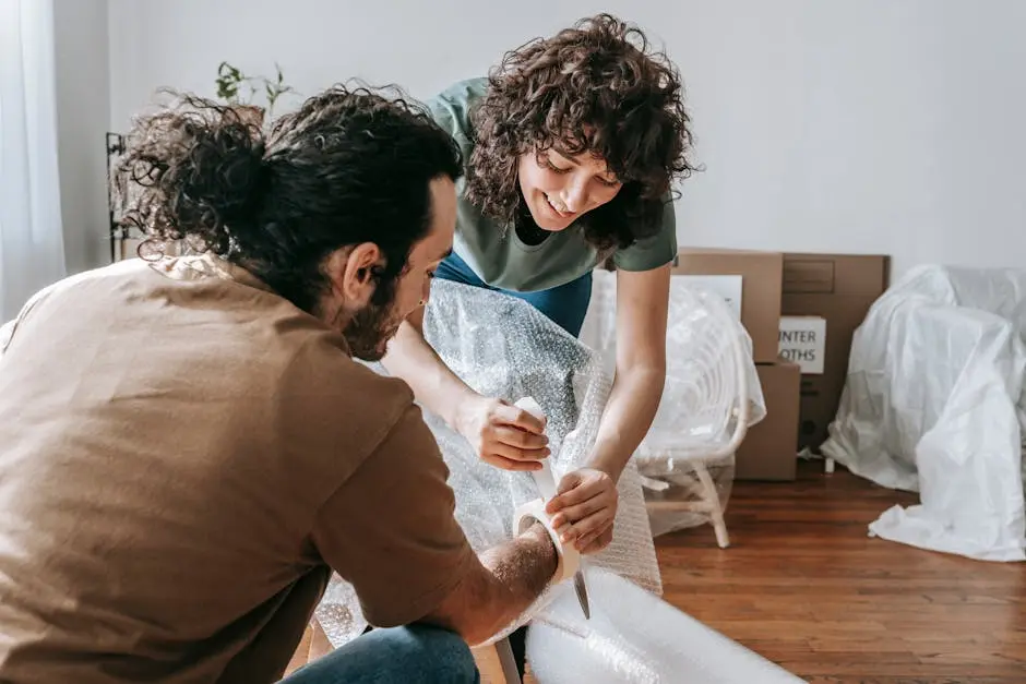 Smiling couple enjoying home improvement. Indoor DIY project with teamwork and love.