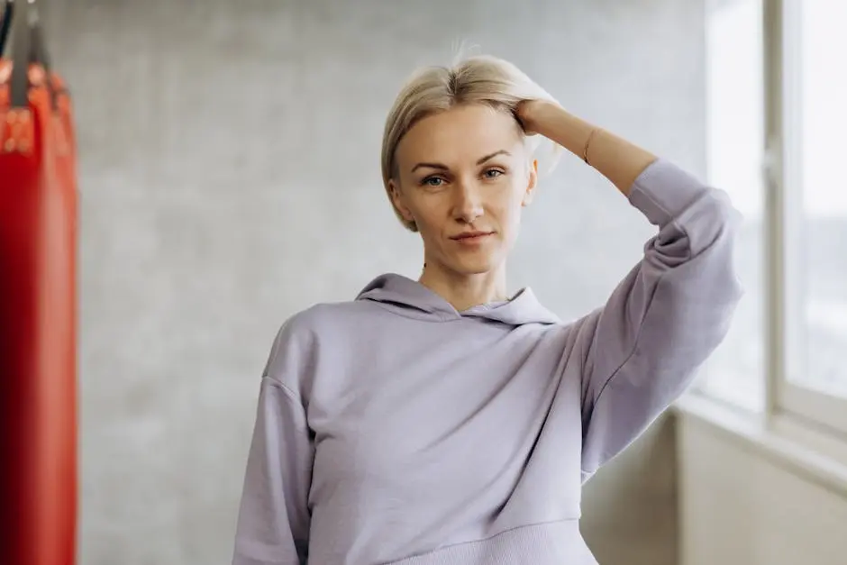 Confident woman in casual athletic wear posing indoors with natural light.
