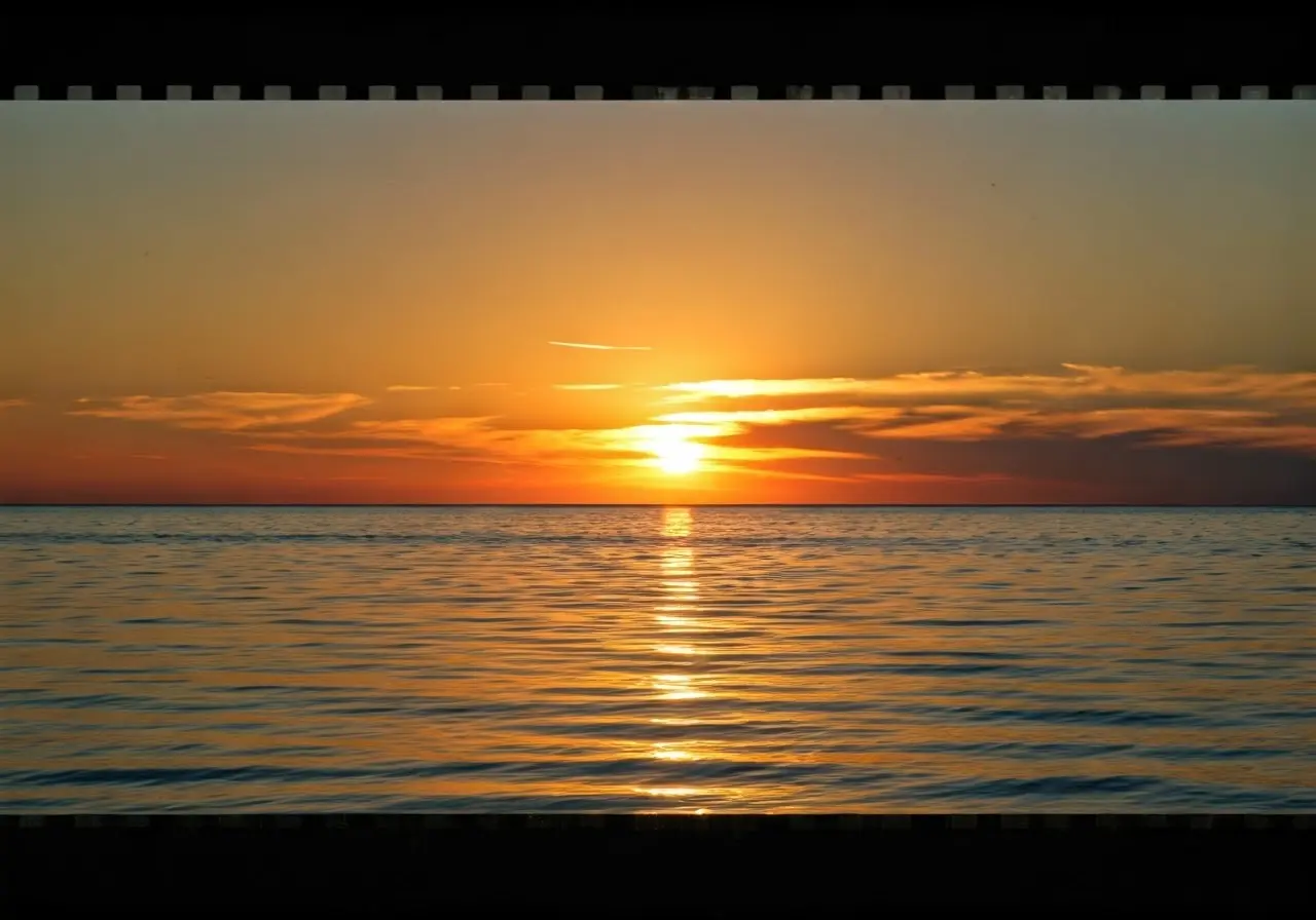 A serene ocean sunset representing peace and recovery. 35mm stock photo