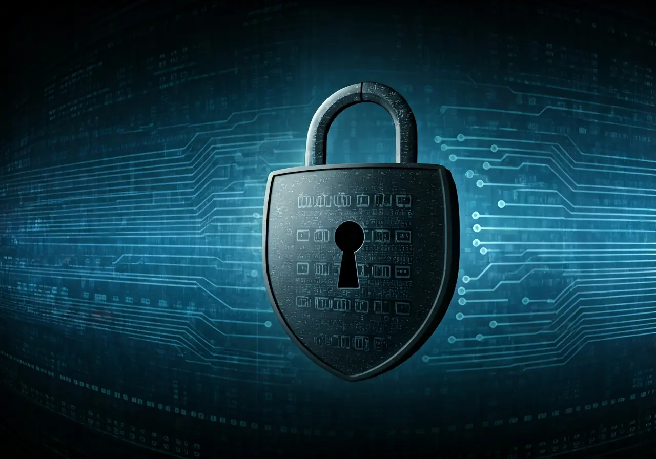 A digital lock over a circuit board background. 35mm stock photo