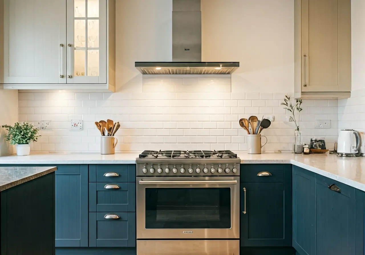 A beautifully renovated kitchen with modern appliances and bright lighting. 35mm stock photo