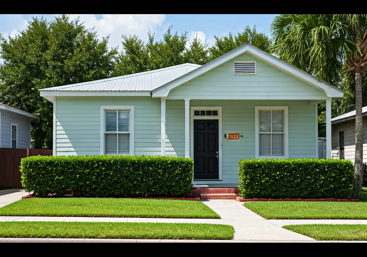 A small, charming Tampa house with a Sold sign. 35mm stock photo