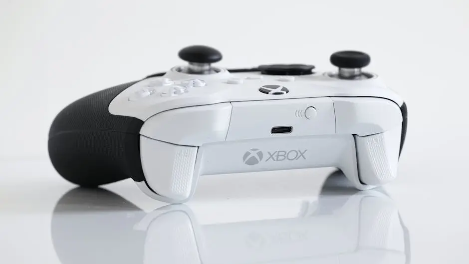 Close-up of a white Xbox controller showcasing modern gaming technology.