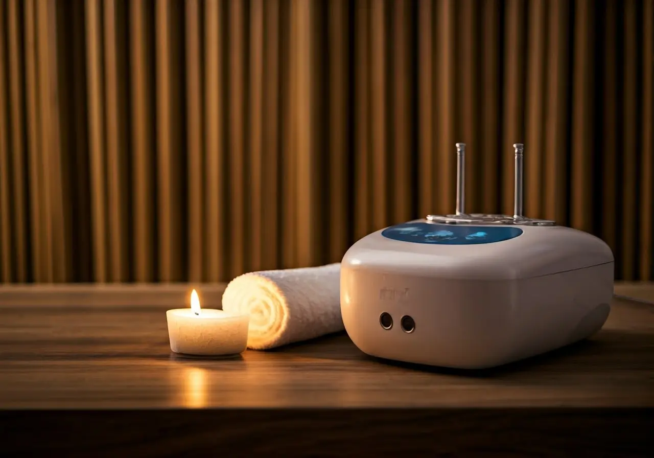 A serene spa setting with a PEMF therapy device. 35mm stock photo
