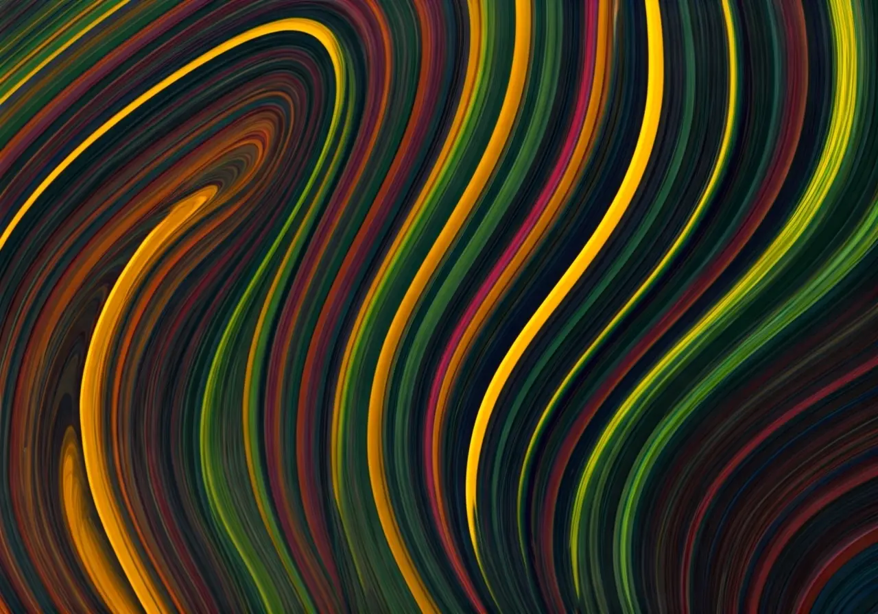 A vibrant abstract painting with bold, swirling colors displayed. 35mm stock photo