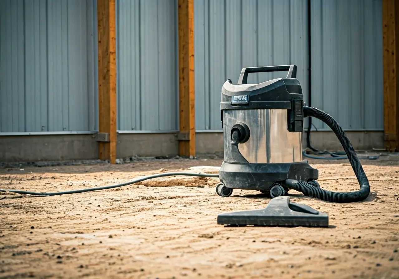 A HEPA vacuum cleaner in use on a construction site. 35mm stock photo