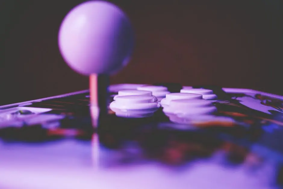 A vibrant close-up image of an arcade joystick and buttons, capturing a retro gaming mood.