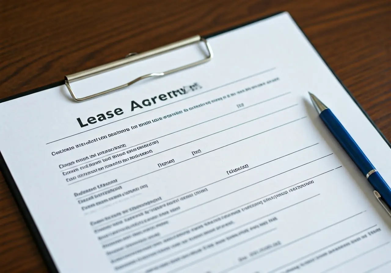 Image of a lease agreement with highlighted financial terms. 35mm stock photo