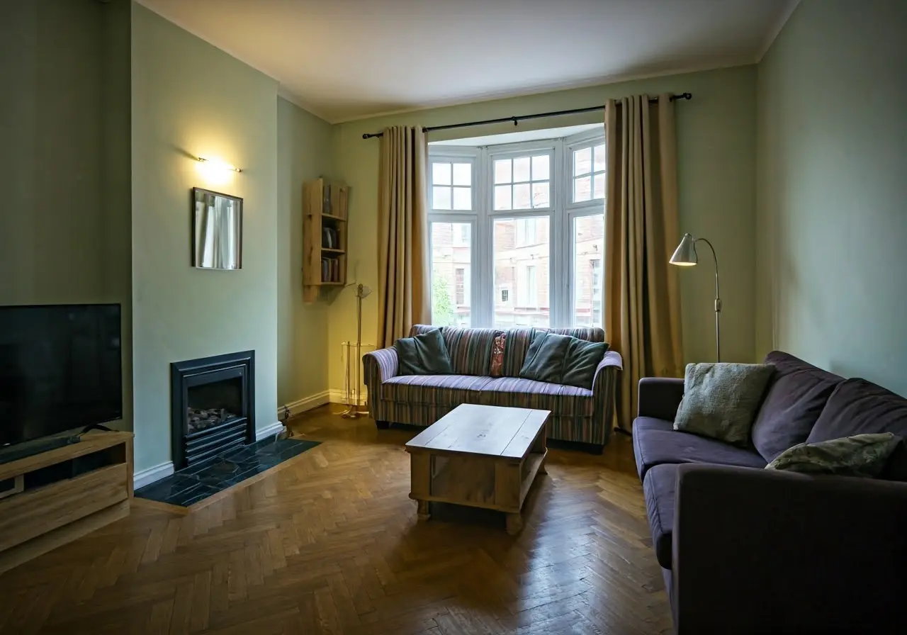 A cozy living room with freshly painted walls and new furniture. 35mm stock photo